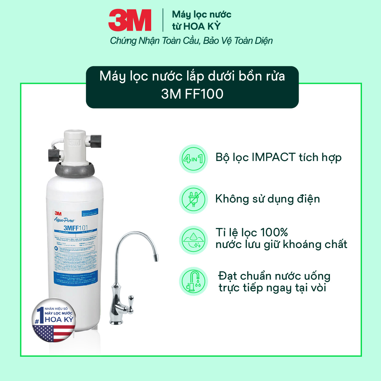 Máy Lọc Nước Lắp Dưới Bồn Rửa 3M FF100 Kèm Vòi 3M