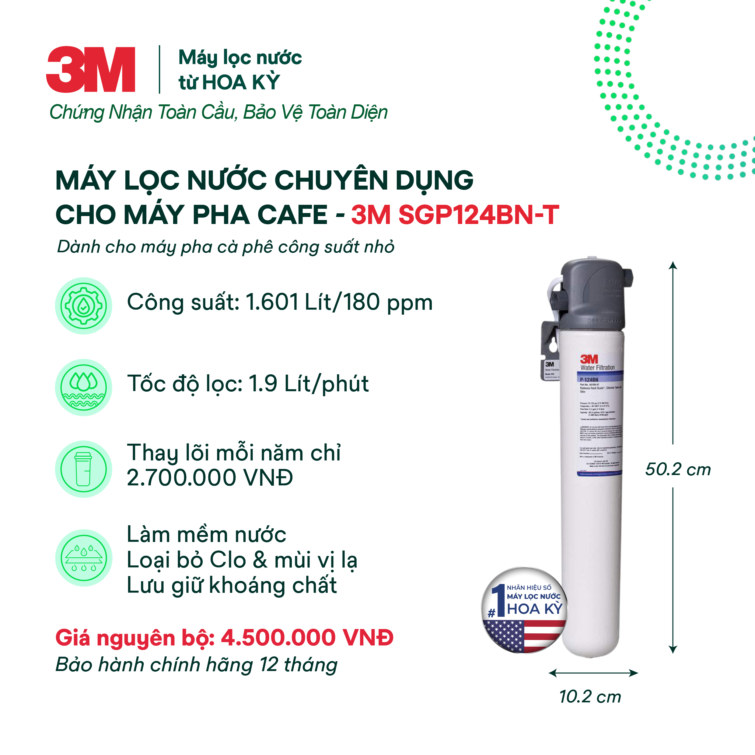 Máy Lọc Nước Chuyên Dụng Cho Máy Pha Cà Phê 3M SGP124BN-T