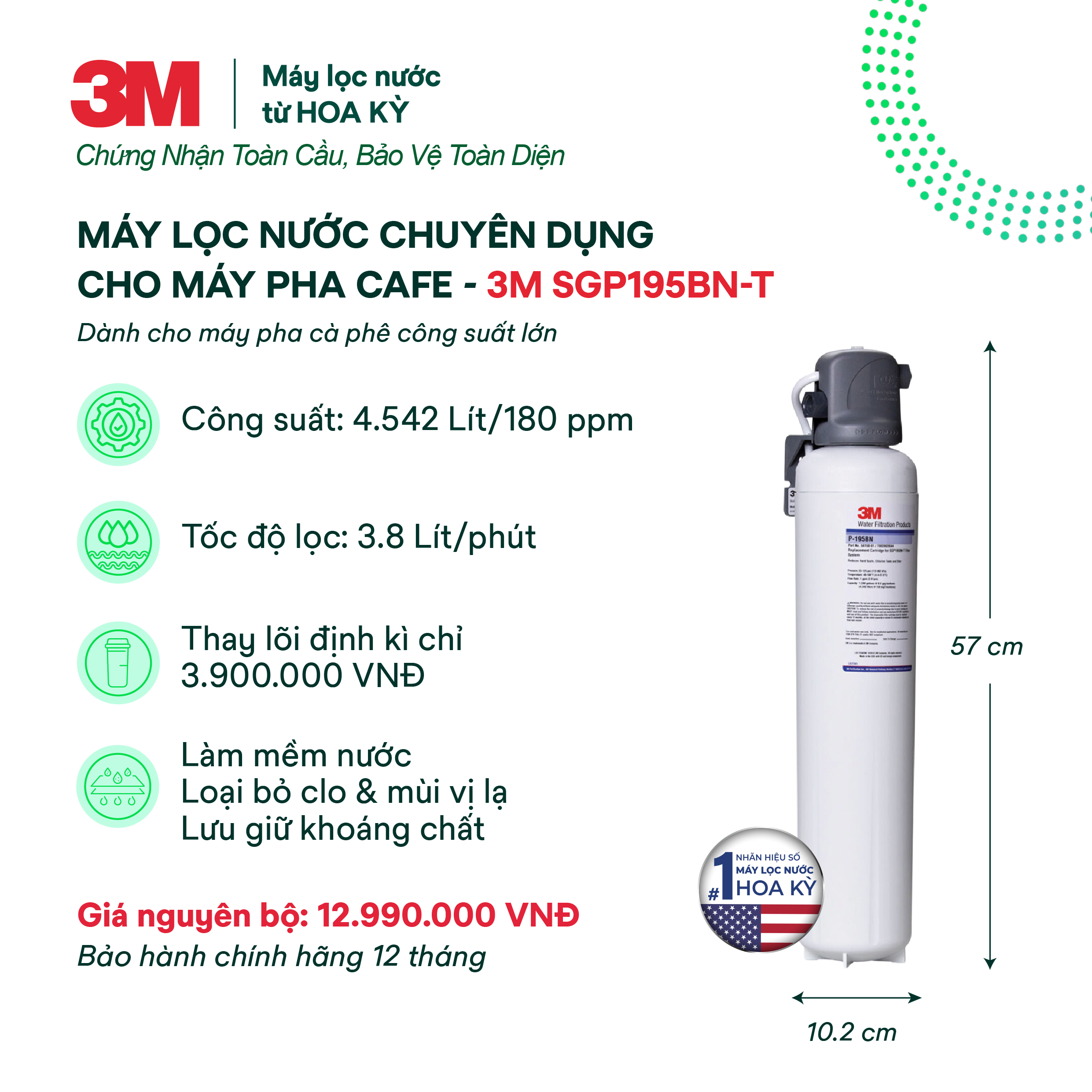 Máy Lọc Nước Chuyên Dụng Cho Máy Pha Cà Phê 3M SGP195BN-T