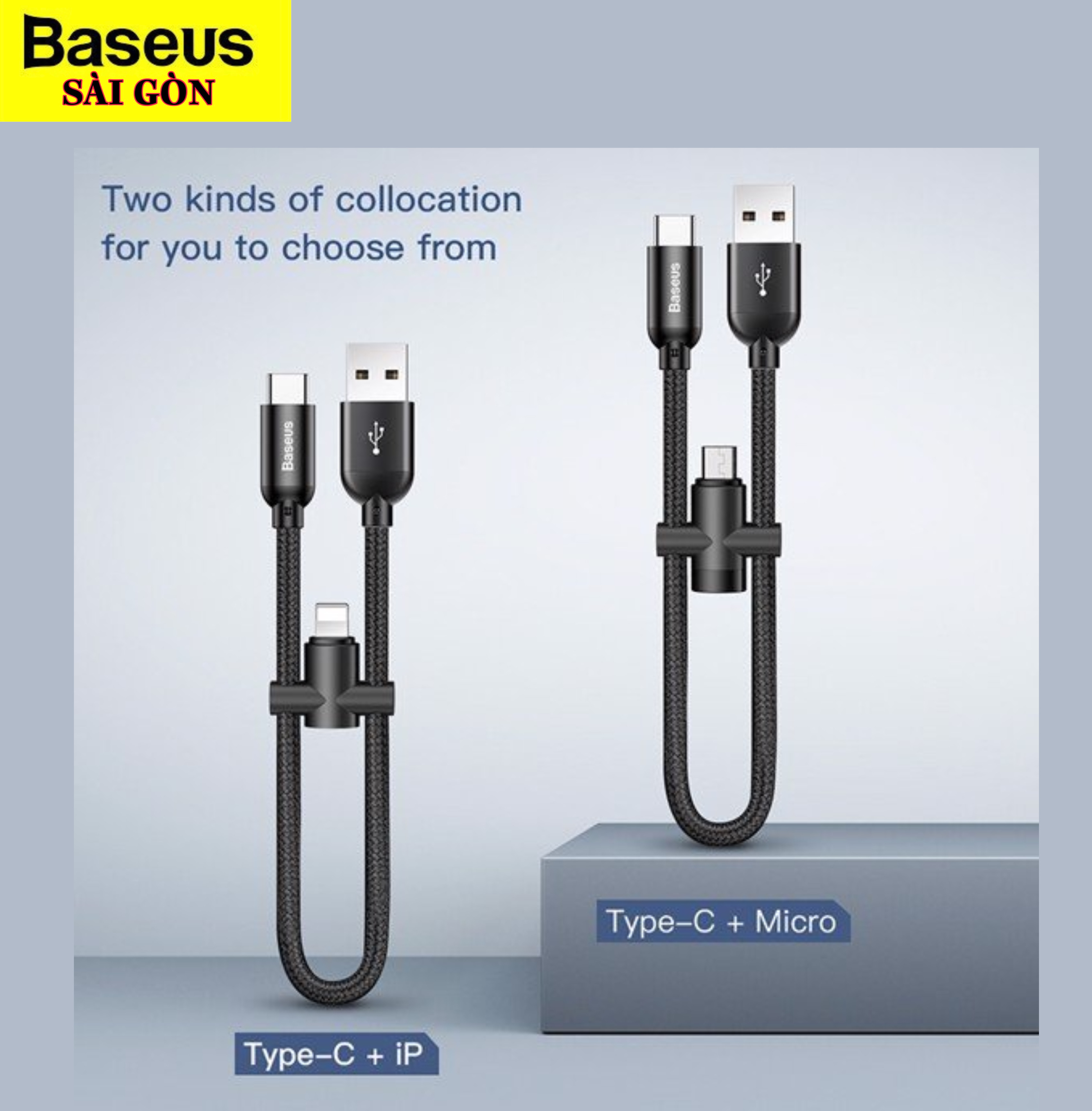 Cáp sạc nhanh Type C Baseus U-Shaped Portable tích hợp đầu chuyển Type C -  Lightning/ Micro USB (, 23cm, Quick charge , with OTG Adapter) |  BASEUS SAIGON - Đại lý