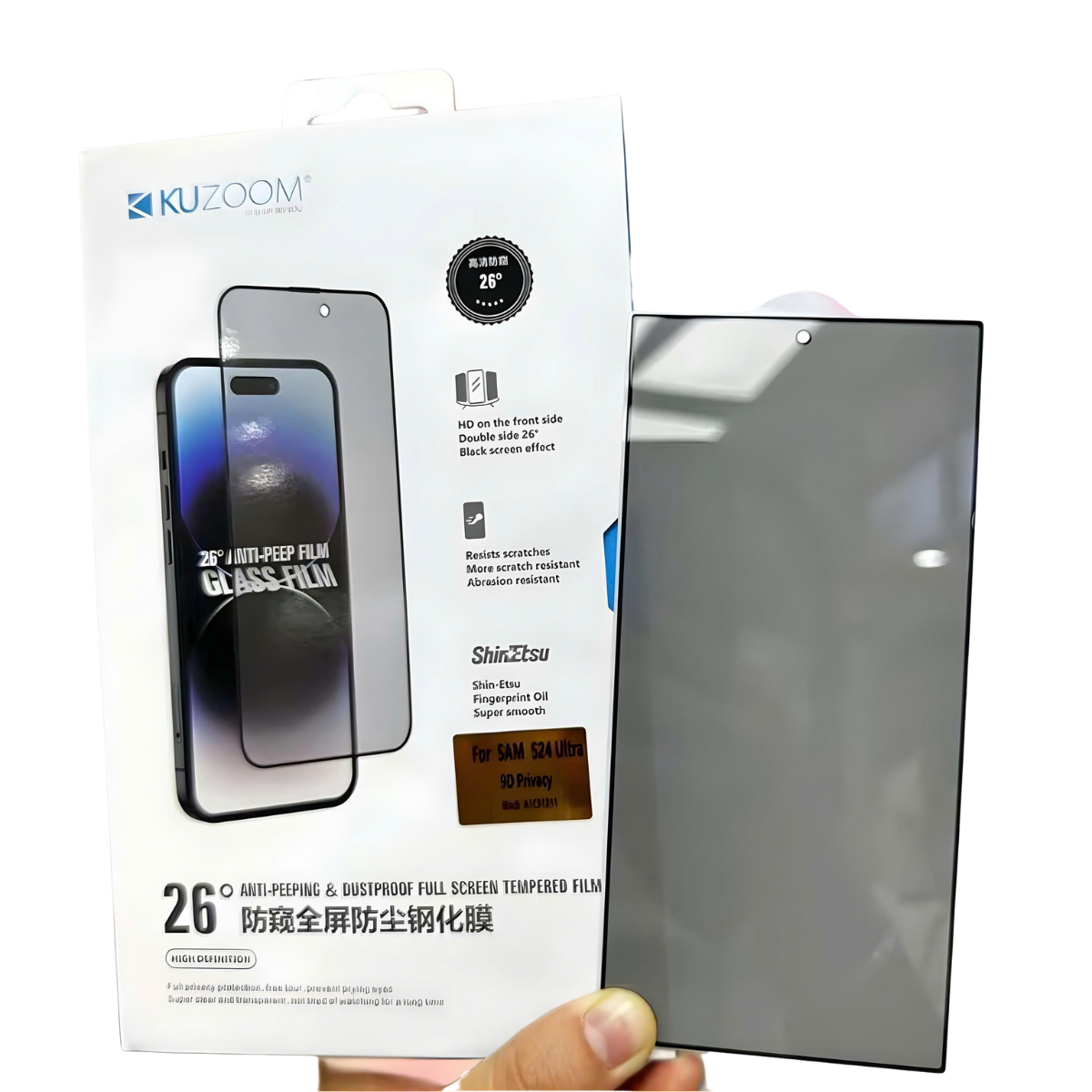 Kính cường lực chống nhìn trộm Kuzoom full màn hình siêu mỏng, cảm ứng vân tay siêu mượt cho các dòng điện thoại Samsung