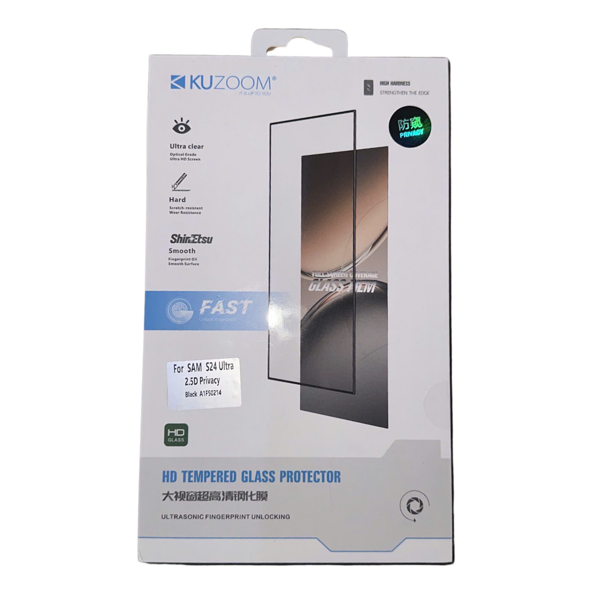 Kính cường lực chống nhìn trộm Kuzoom full màn hình siêu mỏng, cảm ứng vân tay siêu mượt cho các dòng điện thoại Samsung