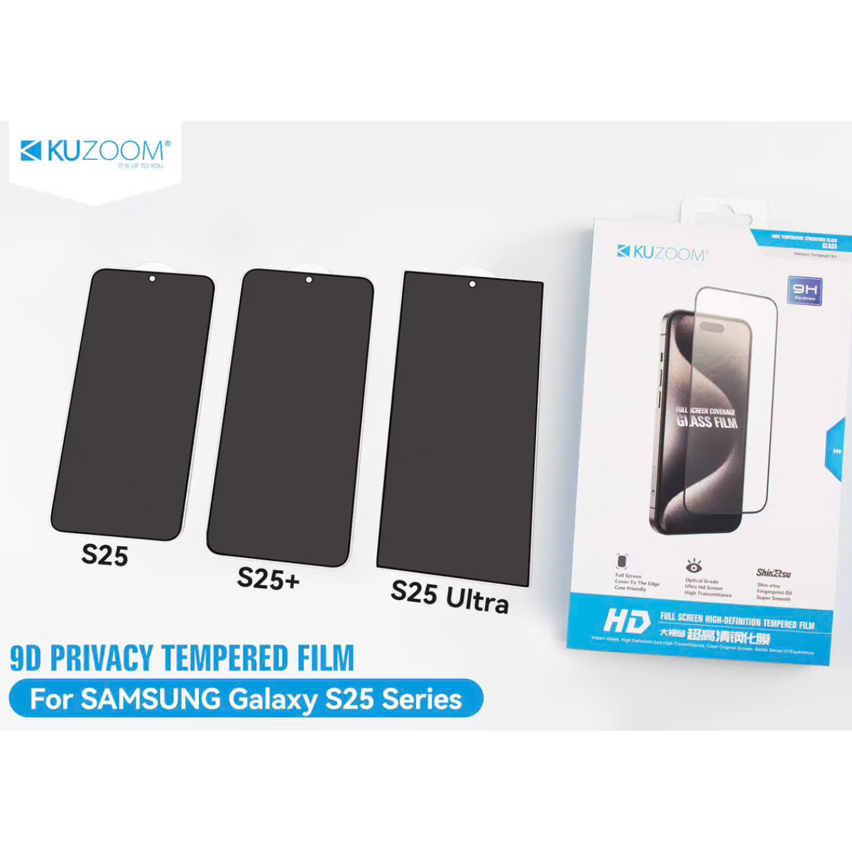 Kính cường lực chống nhìn trộm Kuzoom full màn hình siêu mỏng, cảm ứng vân tay siêu mượt cho các dòng điện thoại Samsung