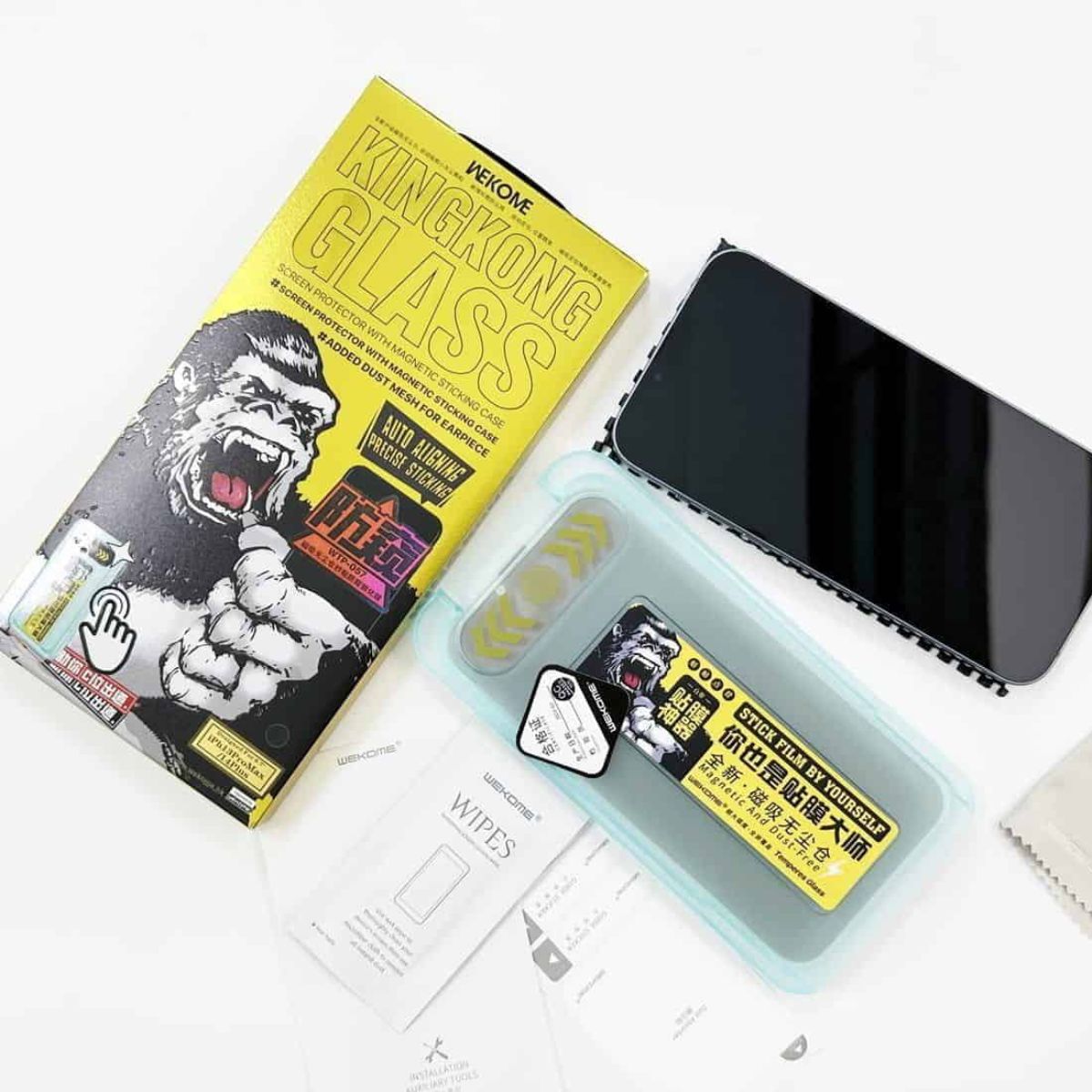 Kính cường lực chống nhìn trộm Iphone 16 có khung tự dán KING KONG WTP-057 thương hiệu WEKOME