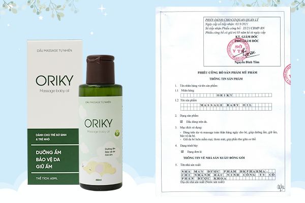 Dầu massage Oriky đã được Bộ Y tế cấp phép lưu hành