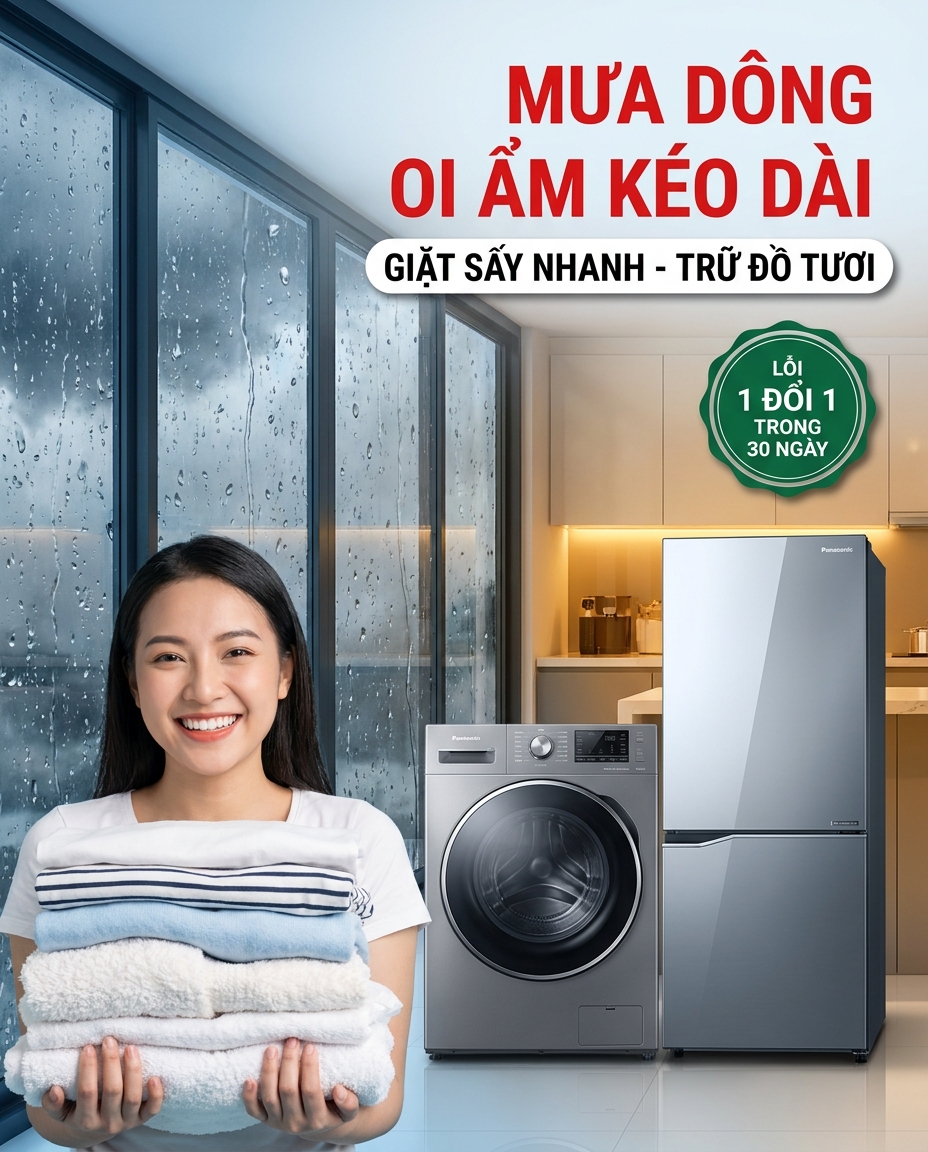 Giải Pháp Giặt Sấy Và Bảo Quản Thực Phẩm Panasonic Ngày Mưa Ẩm Bắc Giang