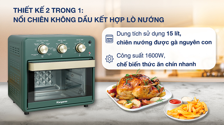 Nồi chiên không dầu Kangaroo KG15AF2A 15 lít