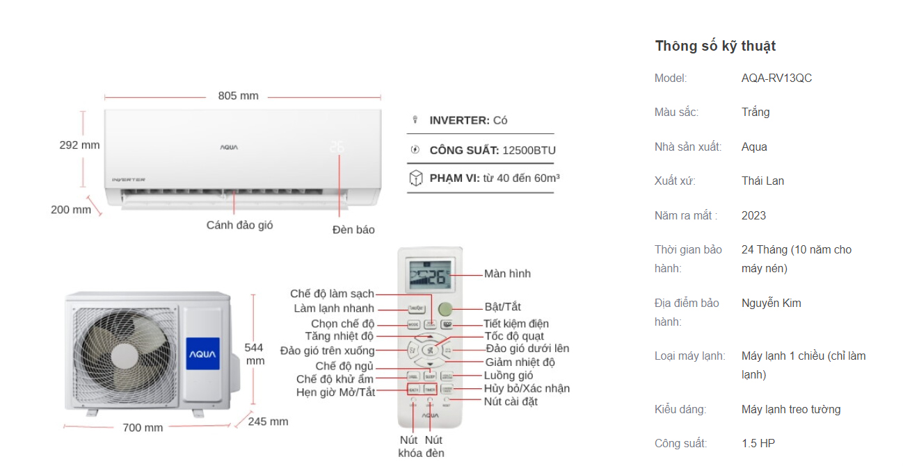  Điều hòa Aqua Inverter 9000BTU AQA-RV13QC