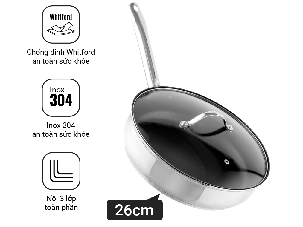 Chảo chống dính inox đa lớp Nagakawa Aki NAG2604 (26cm)