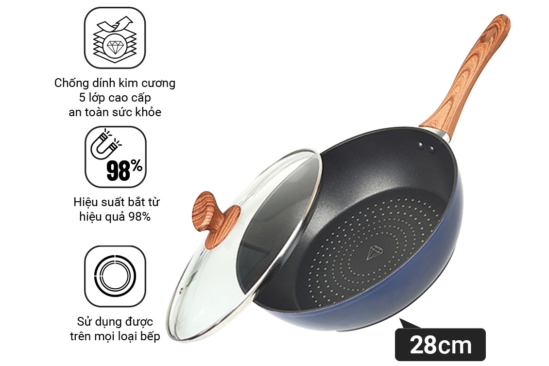 Chảo kim cương đáy từ Nagakawa NAG2853 (28cm)