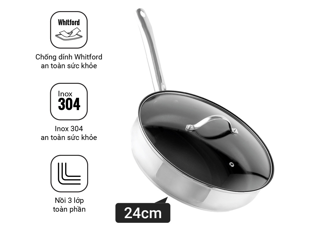 Chảo chống dính inox đa lớp Nagakawa Aki NAG2404 (24cm)