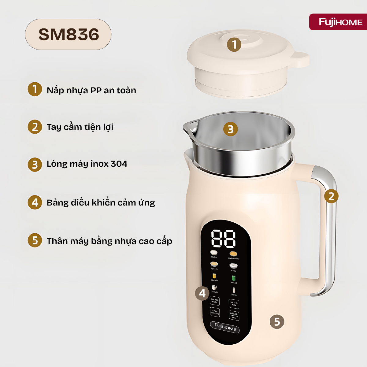 Máy làm sữa hạt đa năng Fujihome SM836