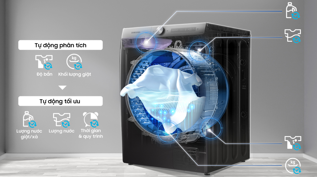 Máy giặt sấy Samsung AI Inverter 14kg WD14TP44DSB/SV
