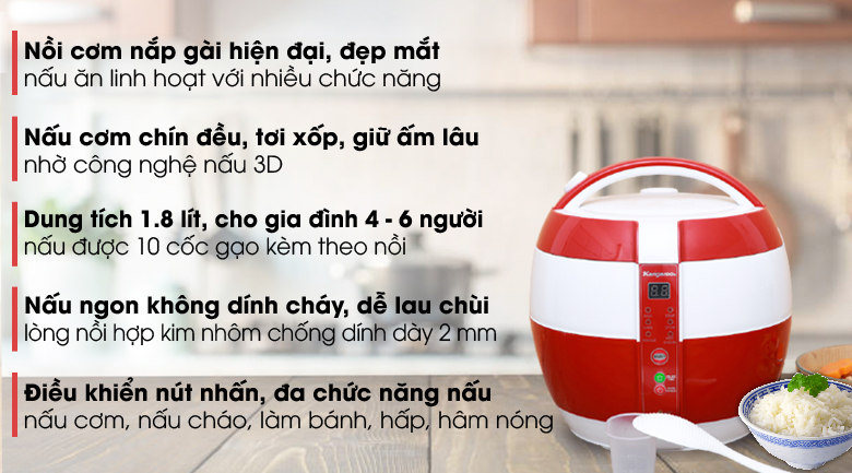 Nồi cơm điện nắp gài Kangaroo 1.8 lít KG835