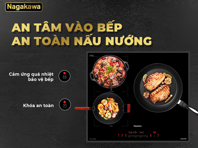 Bếp từ 3 vùng nấu thông minh Nagakawa NK3C05MSF