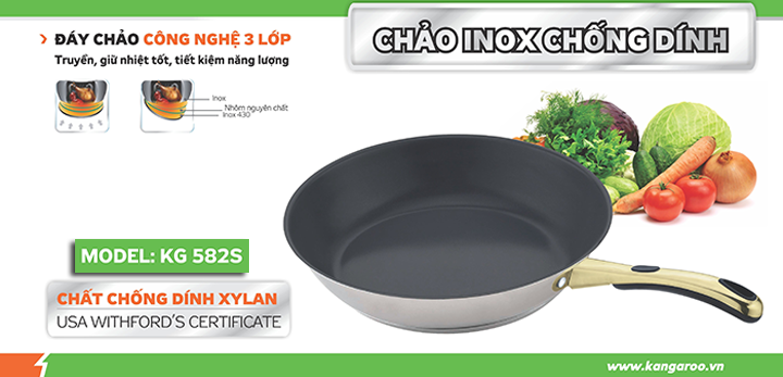 Chảo chống dính Inox Nano Kangaroo KG582S
