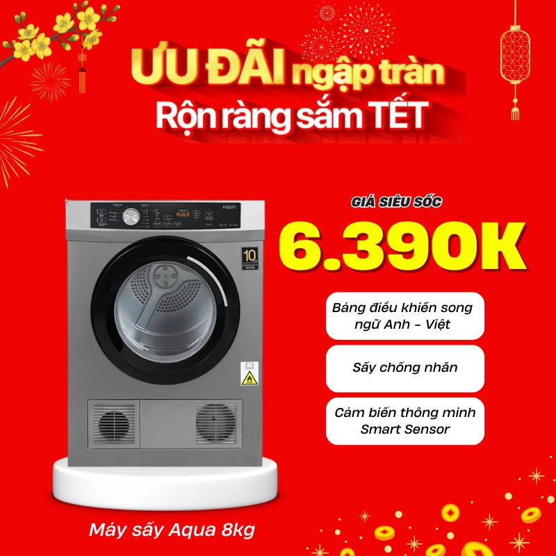 Máy sấy quần áo thông hơi Aqua 8 kg AQH-V800H SS