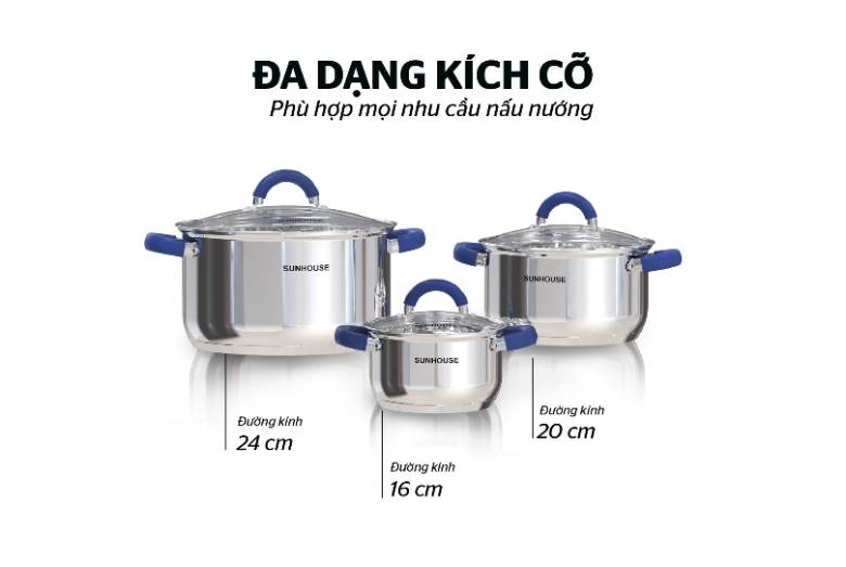 Bộ nồi Inox 3 đáy Sunhouse SHG361