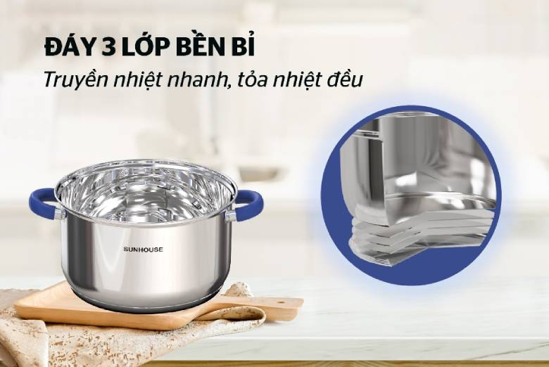 Bộ nồi Inox 3 đáy Sunhouse SHG361