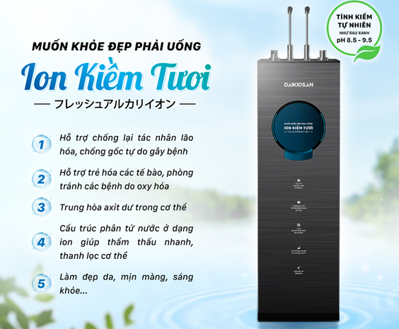 Máy lọc nước nóng lạnh ion kiềm tươi Daikiosan 7 lõi DN304