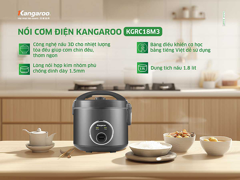 Nồi cơm điện Kangaroo 1.8 lít KGRC18M3