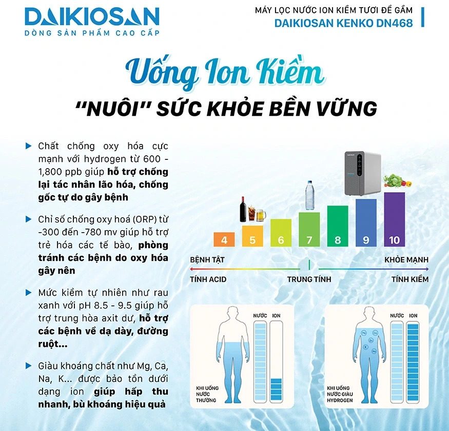 Máy lọc nước ion kiềm tươi để gầm Daikiosan DN468