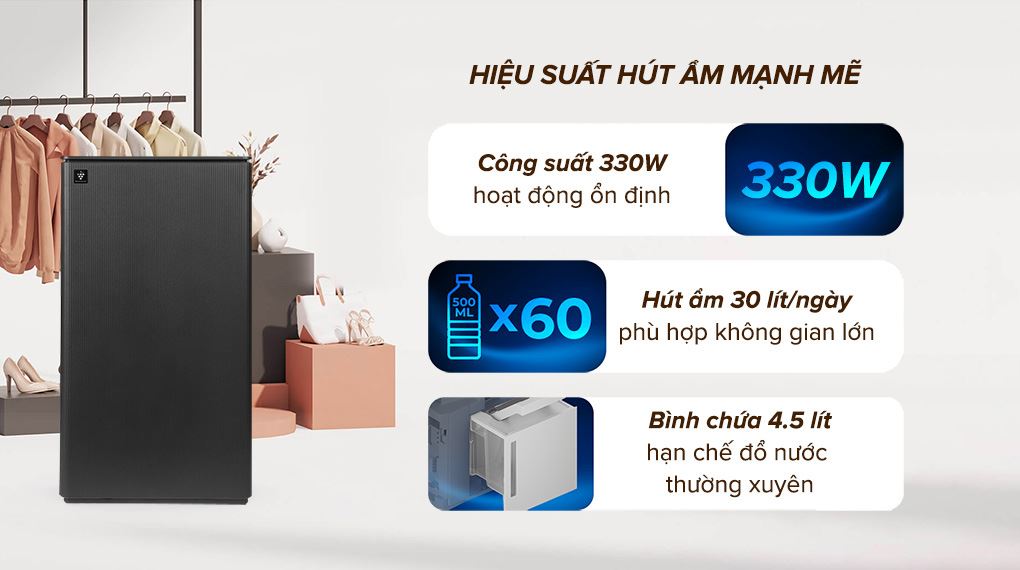 Máy hút ẩm kết hợp lọc không khí Sharp DW-T30FV-H