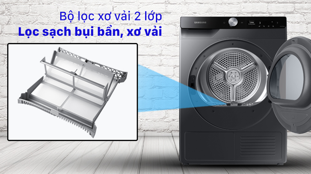 Máy sấy quần áo bơm nhiệt Samsung 9 Kg DV90T7240BB/SV