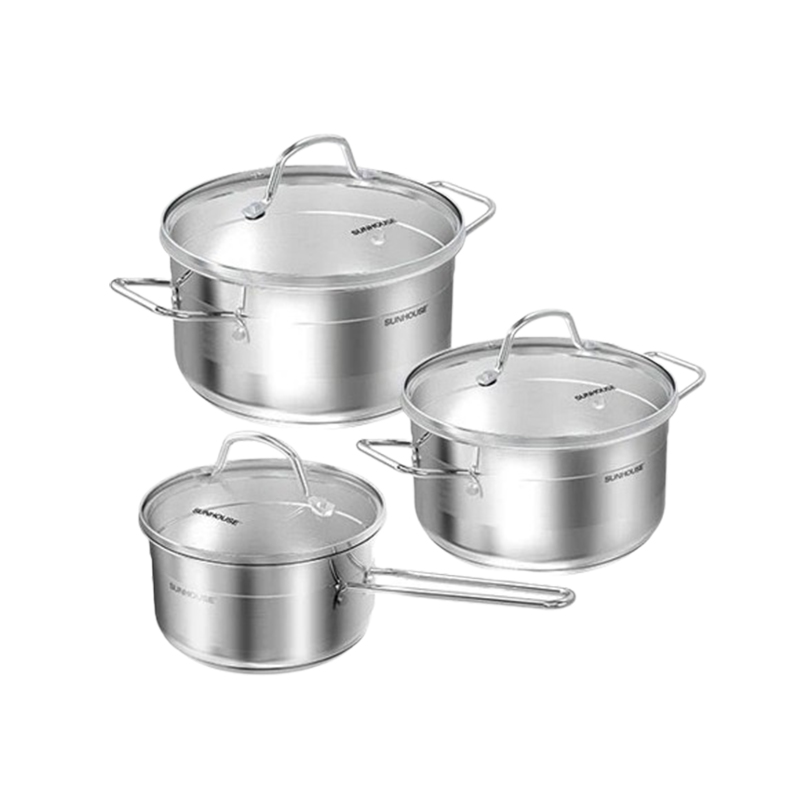 Bộ nồi quánh inox 5 đáy nắp kính Sunhouse SHG669