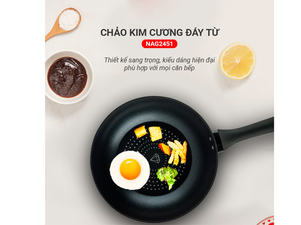Chảo kim cương đáy từ Nagakawa NAG2451 (24cm)