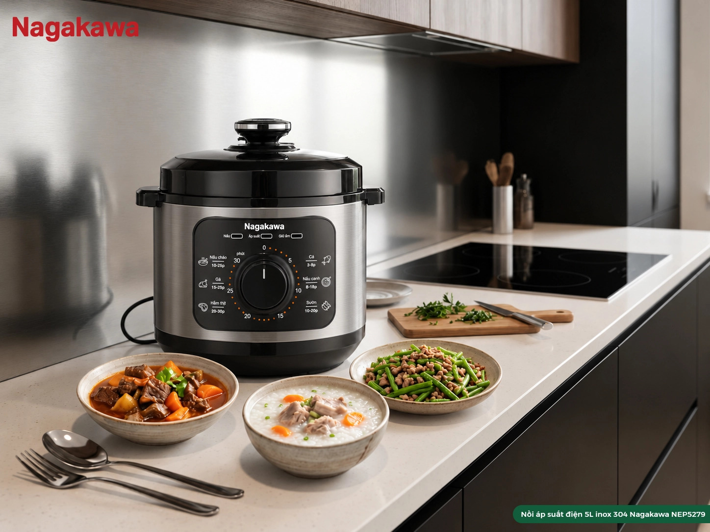 Nồi áp suất điện 5L inox 304 Nagakawa NEP5279