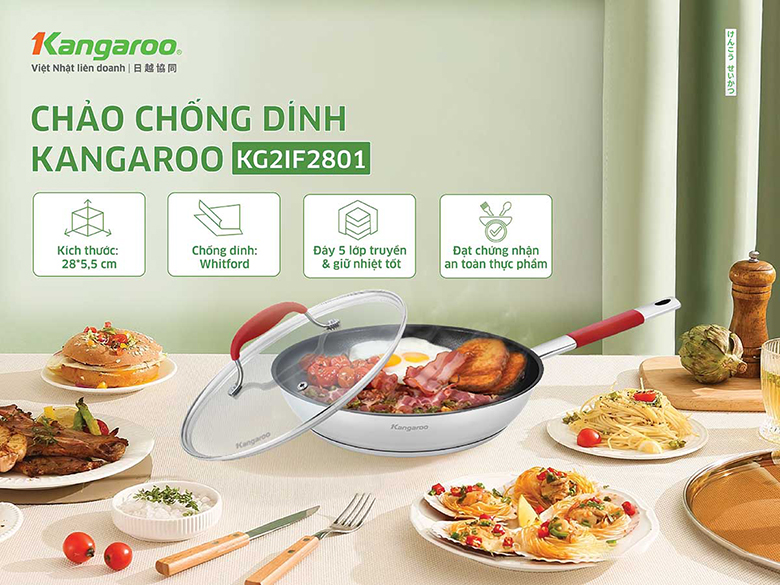 Chảo inox chống dính Kangaroo 28 cm KG2IF2801