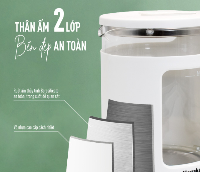 Ấm siêu tốc thủy tinh Nagakawa NAG0318 (1.7L - 1355W)