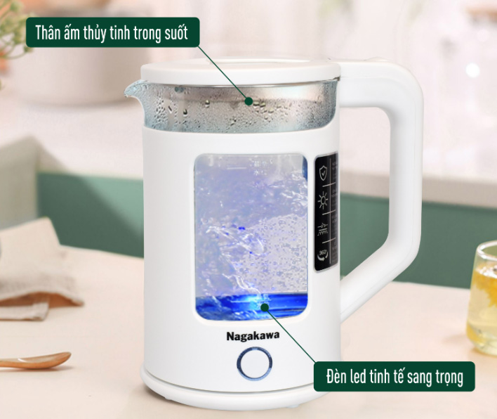 Ấm siêu tốc thủy tinh Nagakawa NAG0318 (1.7L - 1355W)