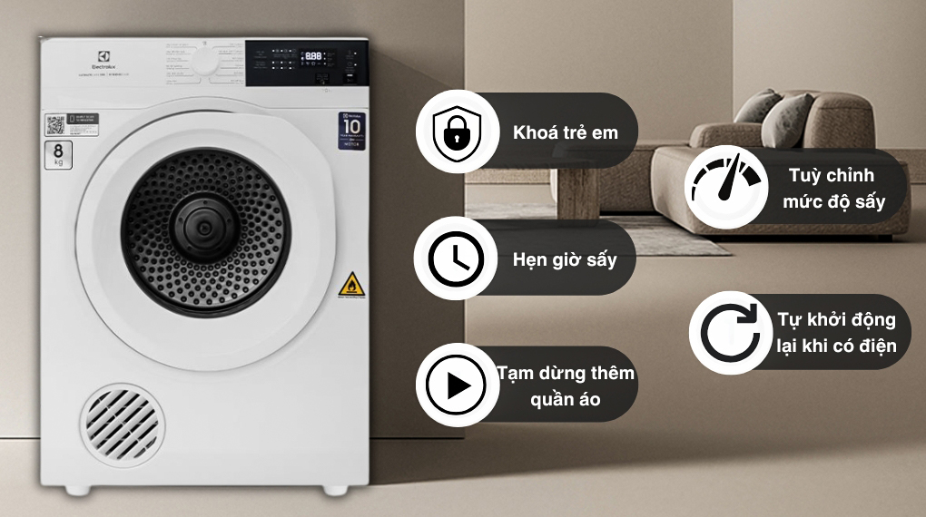 Máy sấy quần áo thông hơi Electrolux 8 kg EDV804H3WC