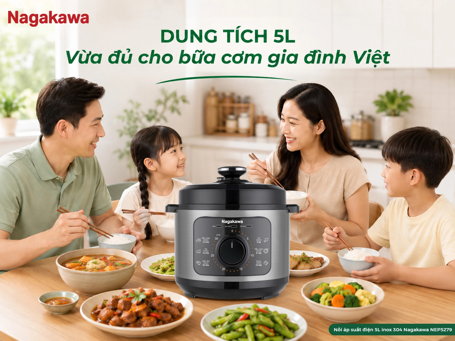 Nồi áp suất điện 5L inox 304 Nagakawa NEP5279