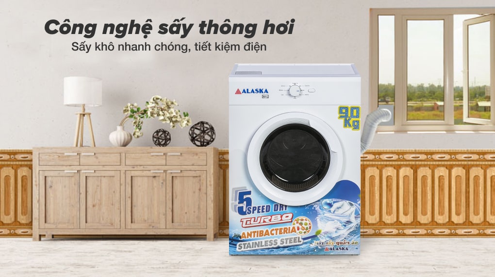 Máy sấy quần áo thông hơi Alaska 9 kg ALKS90