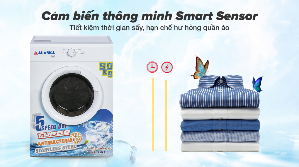 Máy sấy quần áo thông hơi Alaska 9 kg ALKS90