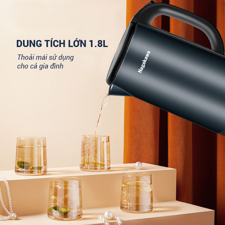 Ấm siêu tốc 2 lớp inox 304 Nagakawa 1.8 lít NAG0320