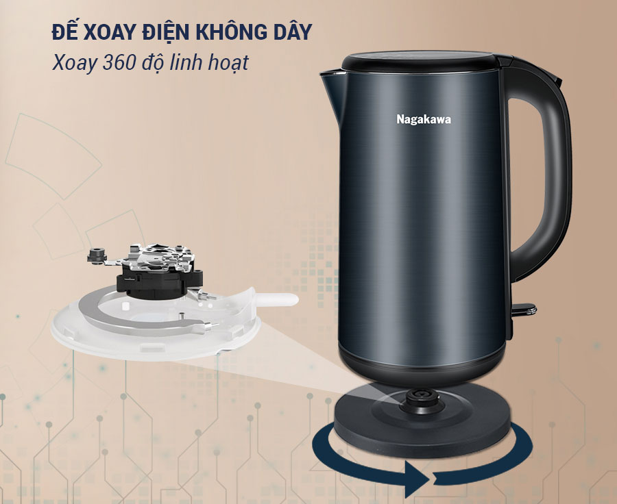 Ấm siêu tốc 2 lớp inox 304 Nagakawa 1.8 lít NAG0320