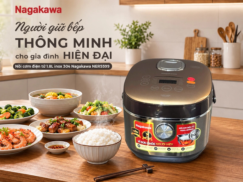 Nồi cơm điện tử 1.8L inox 304 Nagakawa NER5599