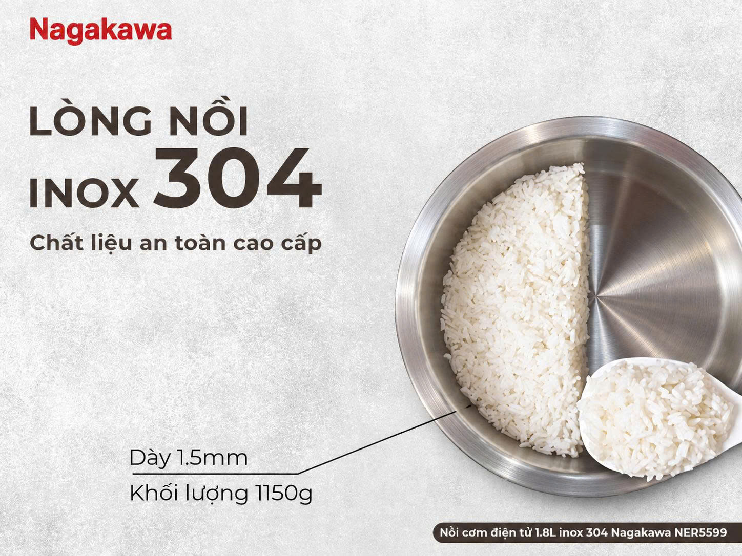 Nồi cơm điện tử 1.8L inox 304 Nagakawa NER5599