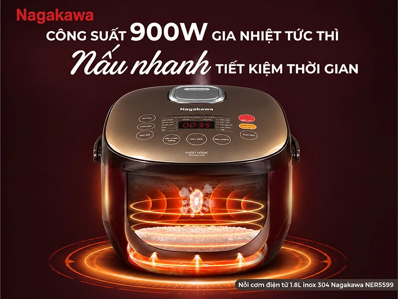 Nồi cơm điện tử 1.8L inox 304 Nagakawa NER5599