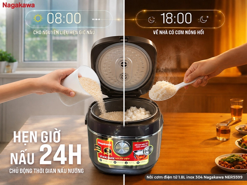 Nồi cơm điện tử 1.8L inox 304 Nagakawa NER5599