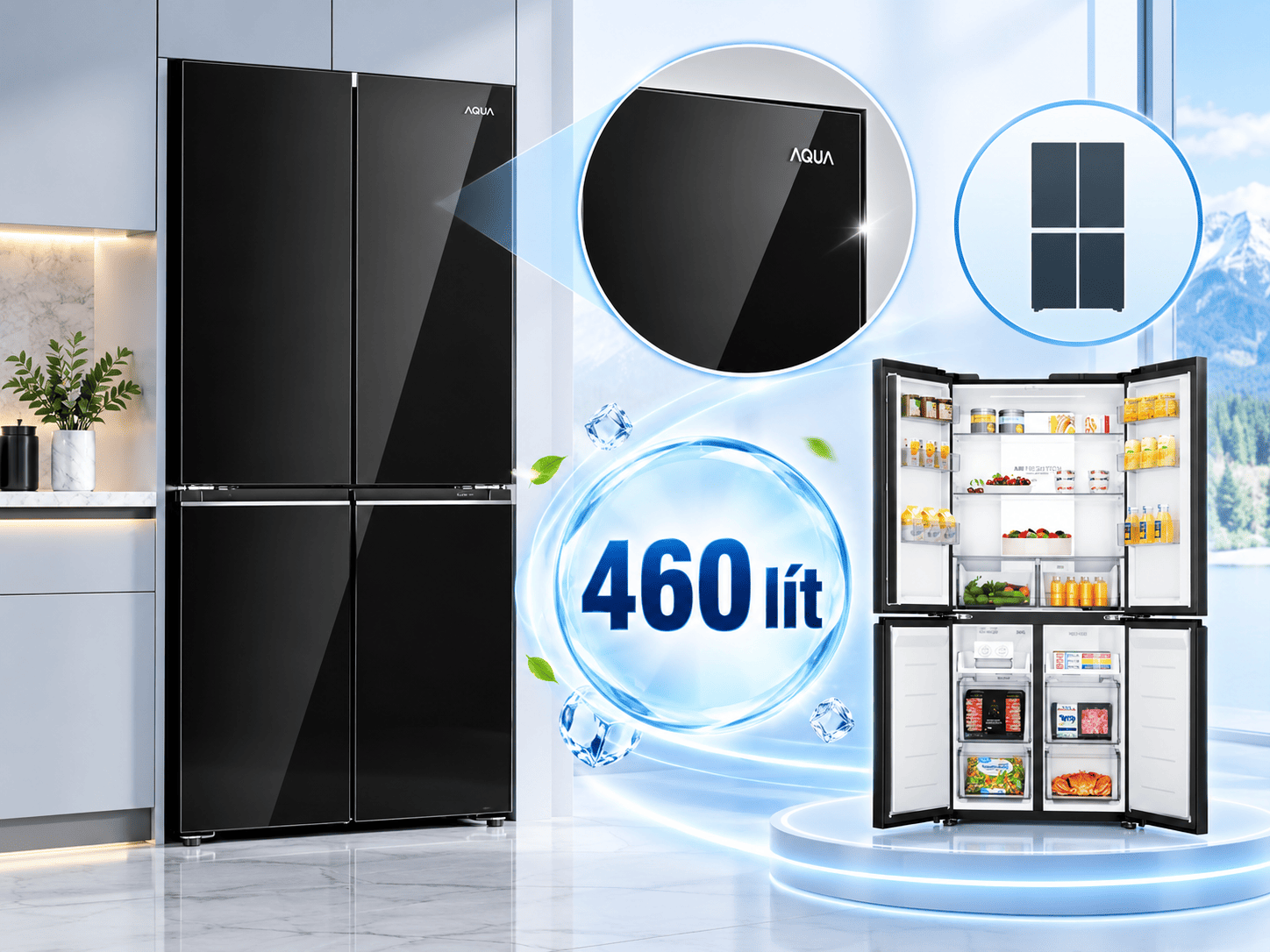 Tủ lạnh Aqua Inverter 460 Lít Multi Door AQR-M505XA(GB)