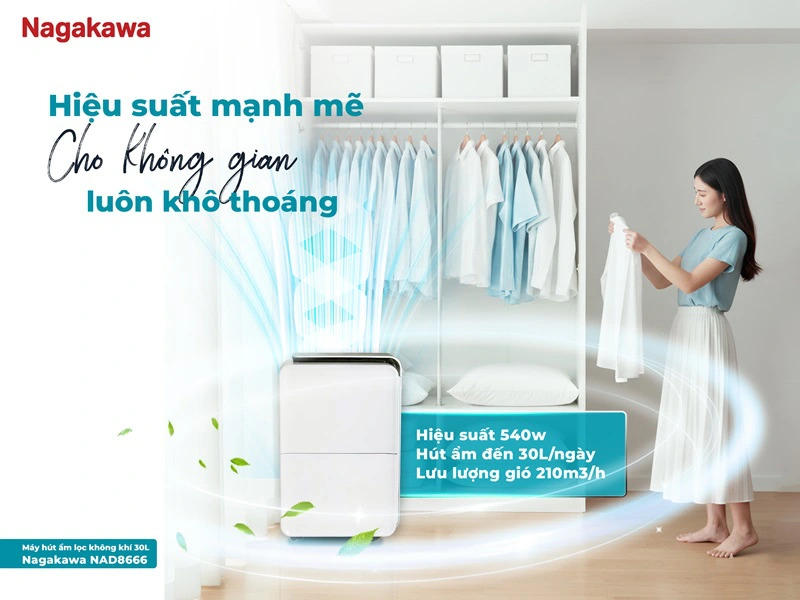 Máy hút ẩm lọc không khí 30L Nagakawa NAD8666