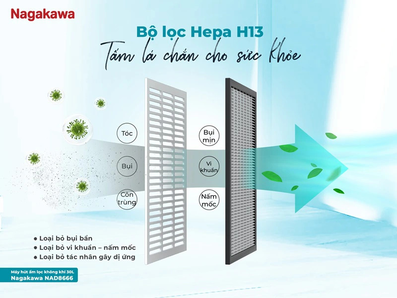 Máy hút ẩm lọc không khí 30L Nagakawa NAD8666