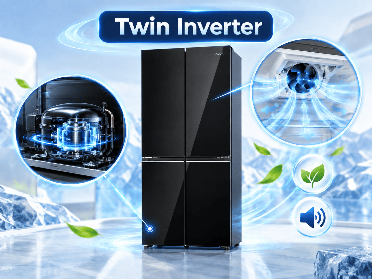 Tủ lạnh Aqua Inverter 460 Lít Multi Door AQR-M505XA(GB)