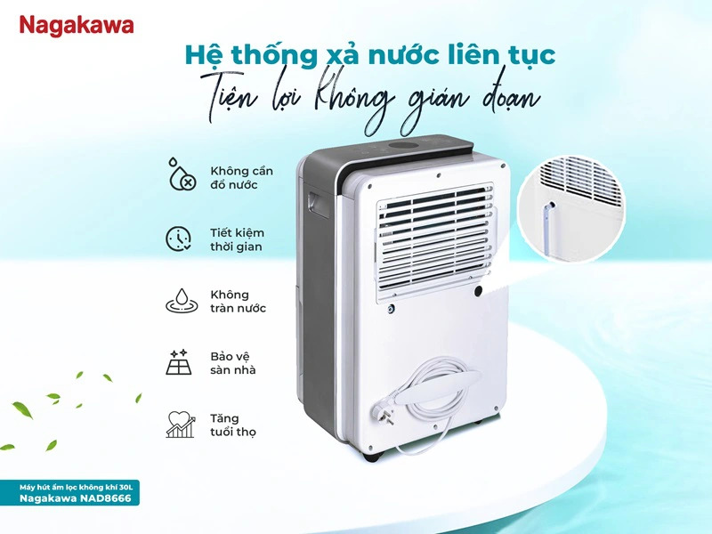 Máy hút ẩm lọc không khí 30L Nagakawa NAD8666