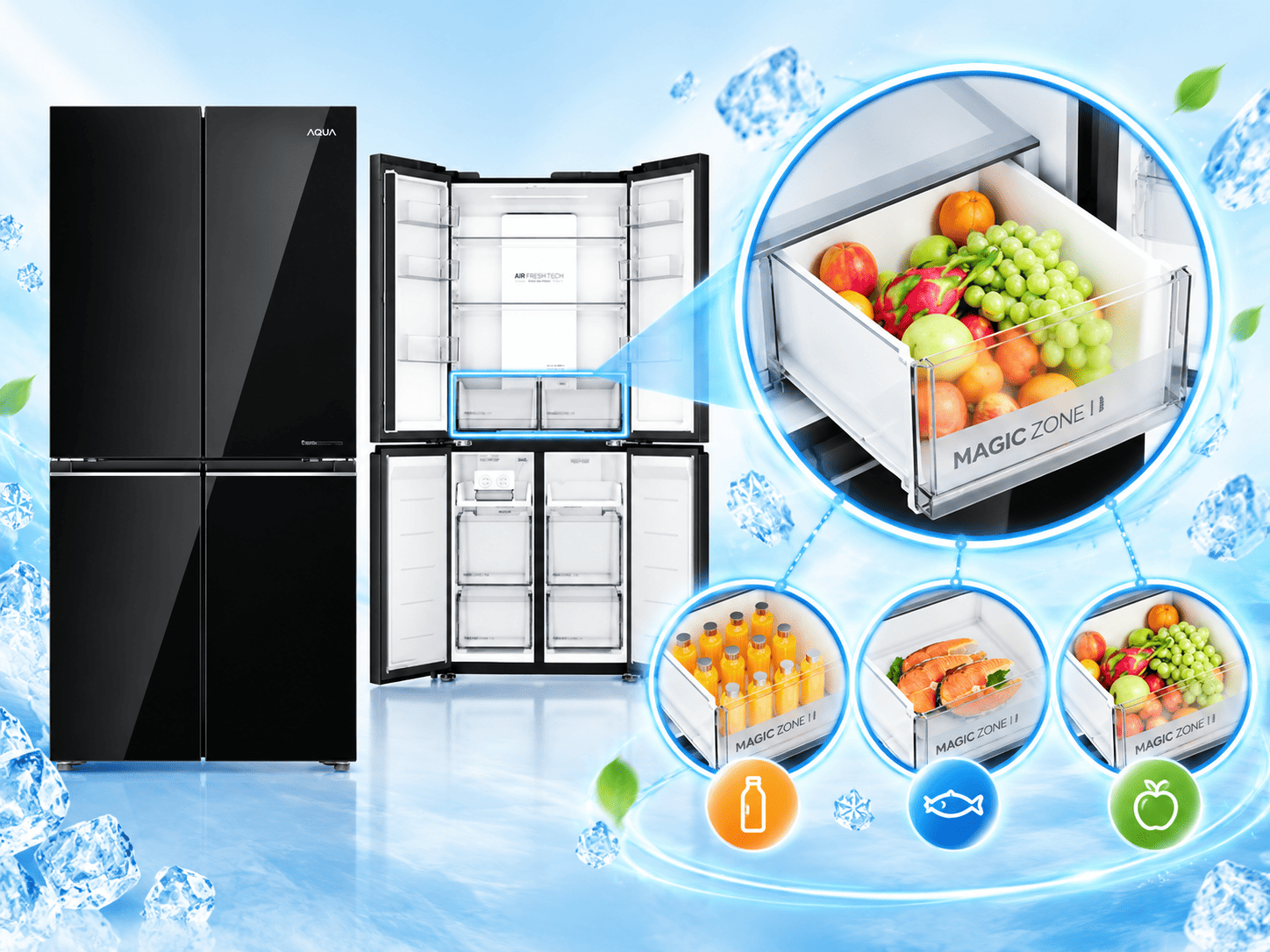 Tủ lạnh Aqua Inverter 460 Lít Multi Door AQR-M505XA(GB)